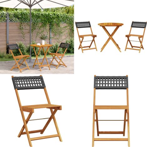 Ensemble de bistro 3 pcs noir résine tressée et bois massif - Meubles De Jardin - Salon De Jardin - Set De Bistro - Mobilier Extérieur - Acacia Massif - Home & Living (1/5)