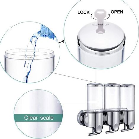 Dispenser di sapone triplo a parete VHV, acciaio inox spazzolato, per bagno, WC, doccia, sapone schiumogeno, oro (1/5)