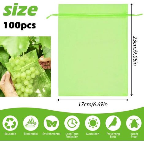 100 pezzi 17x23 cm sacchetti protettivi per frutta, sacchetti protettivi per uva, con coulisse, sacchetti protettivi traspiranti per frutta, sacchetti in organza trasparente, proteggono da vespe, mosc (1/4)