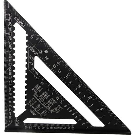 12-Zoll-Winkelmesser (metrisch), hochpräzises Messwerkzeug, multifunktionales Aluminiumlineal, Markierungswerkzeug für Zimmerleute, Dachdecker, Ingenieure und Heimwerker – Crezuo