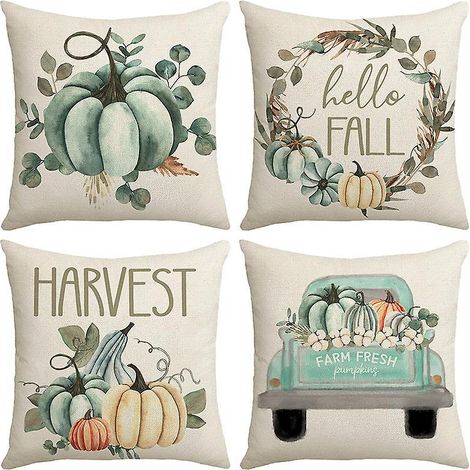 lot De 4 Thanksgiving Housse De Coussin 45 X 45 Cm, L'automne Citrouille Canap Taie D'oreiller Pour Maison Salon Chambre Dcoration D'intrieur (1/5)