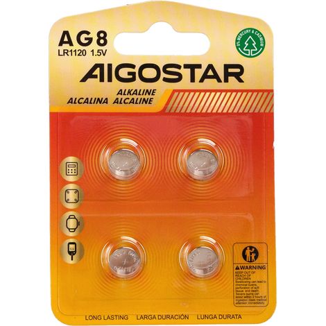Batteria bottone Aigostar 1,5V LR55 Zinco manganese confezione da 4 pile