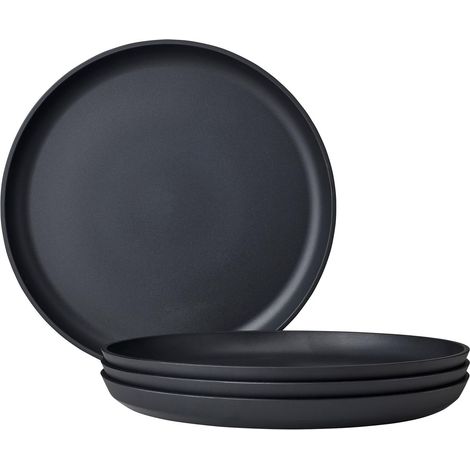 Assiette petit déjeuner 4 pièces Silueta - Lavable au lave-vaisselle et résistant au micro-ondes - Assiettes en plastique - Assiettes plates - Vaisselle - 23 cm - Nordic black (1/5)