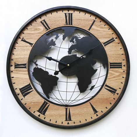 Mobili Rebecca – Horloge murale rétro 50 cm – MDF et métal noir marron – Chiffres romains bien espacés – Alimentation 1 pile AA