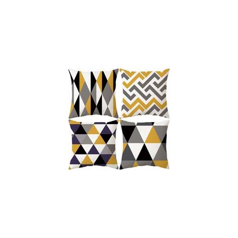 Housses de Coussin Géométriques Jaunes 45x45cm, Lot de 4, Décoration Moderne pour Salon, Chambre et Maison