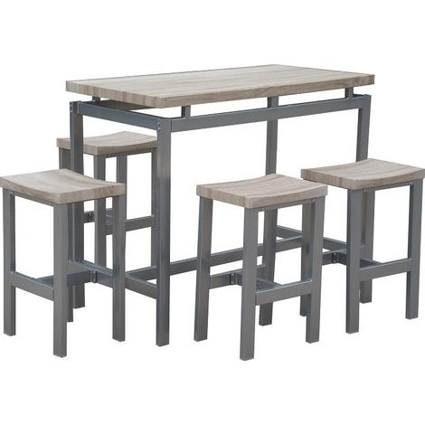 Set Design Bartisch, Bar + 4 Hocker LE MANS. Modernes Set im Industriestil, Holz und Metall.