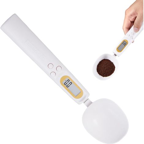 Báscula para medir alimentos, báscula con cucharas medidoras, cucharas medidoras precisas de 1000 g/0,1 g con pantalla LCD para dispensar granos de café, leche, harina, (1/5)
