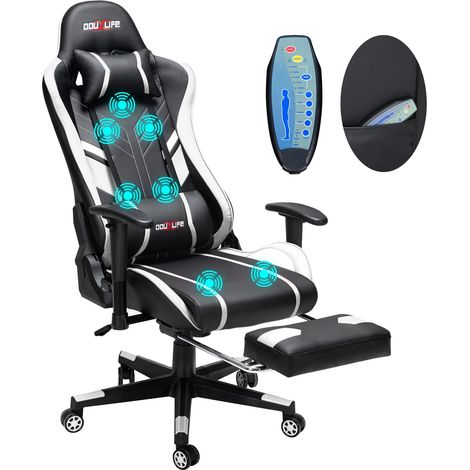 Gaming-Stuhl, ergonomisches Design, Massagefunktion, Schwarz-Weiß (1/2)