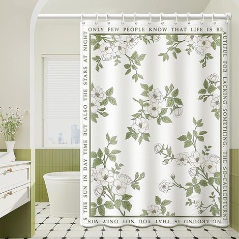 Rideau de douche, motif végétal, 120 x 180 cm, lavable, en polyester, avec 12 anneaux de rideau de douche, séchage rapide (1/5)