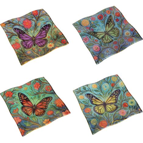 Dekorativer Glasteller mit Schmetterlingsmotiv, farbenfrohes Blumendesign