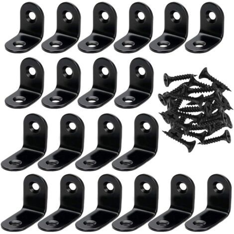 Lot de 20 supports d'angle en forme de L avec 40 vis, équerres d'angle pour bois en acier inoxydable Noir