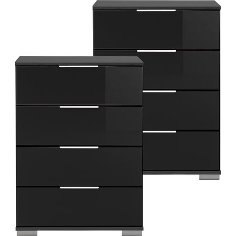 Schlafzimmer Nachttisch 2er Set, auch für Boxspringbett geeignet, in graphit mit schwarzem Glas ELSTRA-43, B/H/T ca. 52/74/38 cm
