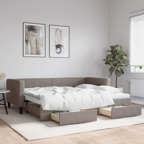 Tagesbett Ausziehbar mit Schubladen Taupe 90x200 cm Stoff (1/5)