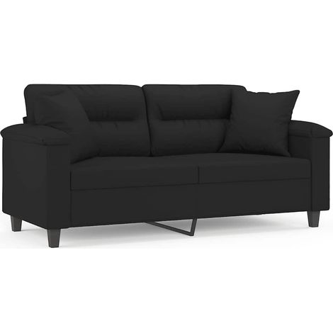 Sofá de 2 plazas con cojines tela de microfibra negro 140 cm vidaXL (1/5)