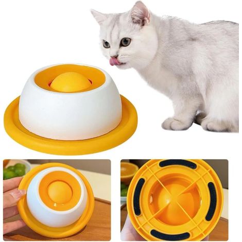 Anti-stress Cat Lick Feeder – Slow-feed Dispenser with Rotating Ball, Suitable for Liquid Foods and Treats, Combats Boredom (yellow) (1/5)