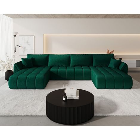 Wohnlandschaft Sofa mit Schlaffunktion MISATO Stoff Monolith Grün
