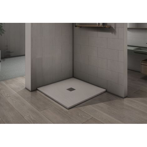GRAND VERRE Receveur de douche noir surface ardoisée antidérapante avec bonde et grille en inox 76x80 (1/5)