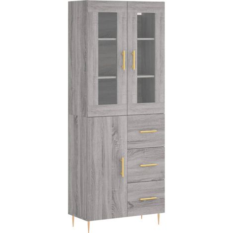Credenza cassettiera cassettiera mobile contenitore organizer cucina soggiorno soggiorno alto Sonoma 69,5 x 34 x 180 cm pannelli compositi grigio 020035496