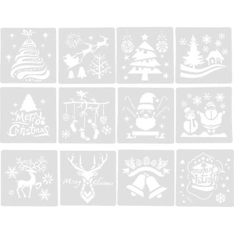 12 pochoirs de dessin de Noël à peindre, modèles graphiques pour enfants, loisirs créatifs, scrapbooking et projets scolaires. (1/3)