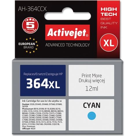 Activejet AH-364CCX HP Printer Ink. Compatible with HP 364XL CB323EE Premium 12ml blue. (1/2)