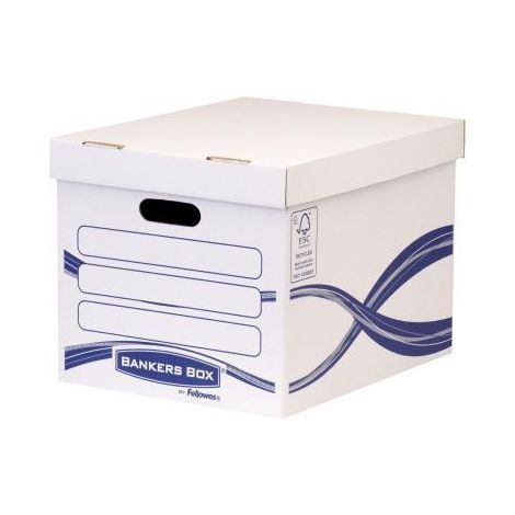 BANKERS BOX Archivschachtel Bankers Box® Basic Standard 31,7 x 28,7 x 38,4 cm (B x H x T) DIN A4 mitArchivdruck Karton 100 % recycelt weiß/blau (1/4)