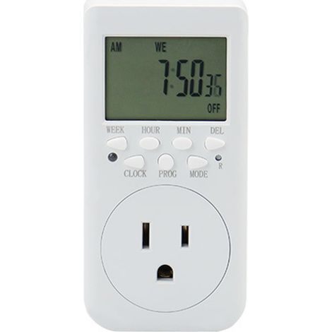 Prise Horloge Programmable 24 Heures - Minuterie Électronique pour Prise Murale - Pour Économie d'Énergie - 15 A 120 V - Blanc - 1 Pièce (1/5)