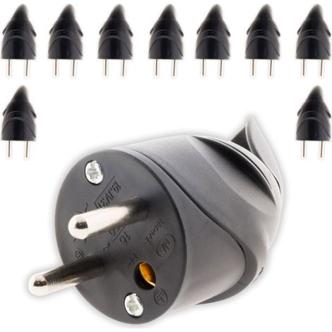 Lot de 10 fiches mâles coudées 2P+T 16A - noir -
