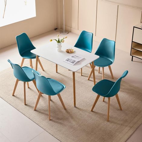 Essgruppe rechteckiger Esstisch 110cm mit 4 skandinavischen Stühlen dunkelblau (1/5)
