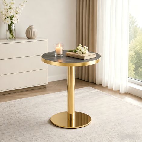 Beistelltisch rund in Marmoroptik MDF Grau-Gold OKMYHOME (1/5)