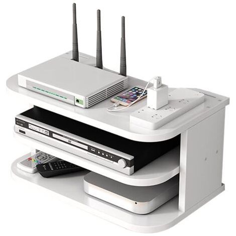 Routeur WiFi Boîte de Rangement Étagères Flottantes Meuble TV Rack Top Multicouche Rangement Étagère pour Décoration Murale (jl04,Blanc) (1/5)