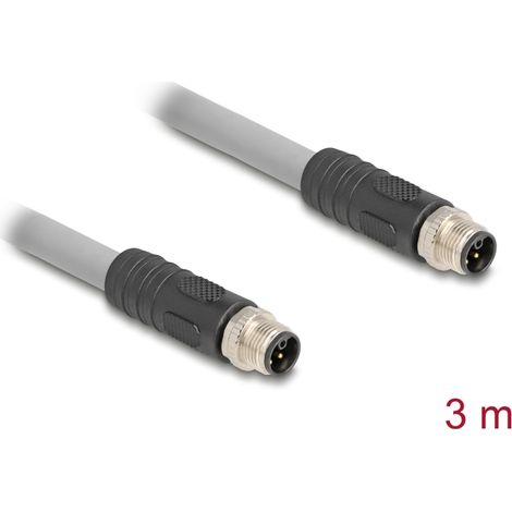 Delock Cable M12 codificado en L de 5 clavijas macho a macho PUR adecuado para cadenas de arrastre 3 m gris