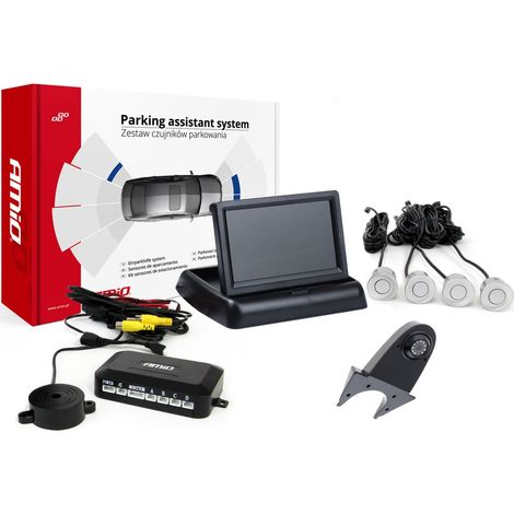 Kit de sensores de estacionamiento TFT02 de 4,3" con cámara HD-502-IR, 4 sensores plateados (1/5)