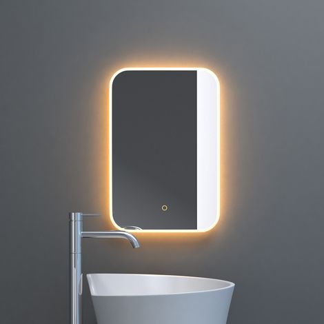 doporro® Luz Badspiegel-03 LED-Beleuchtung 400x600mm Stufenloses Dimmen Wandspiegel Beschlagfrei mit Touchbedienung 5 mm Glas
