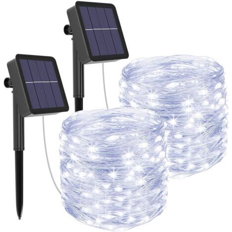 8 Éclairage Modes 120 LED Solar String Fée Lumières 2-Pièce, 12 Mètre Longueur, Froid Blanc，halloween, noël, fête [Classe énergétique A+++] (1/4)