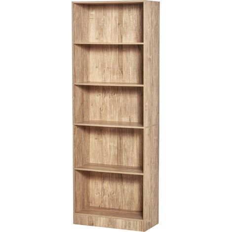 Bibliothèque 5 niveaux étagères réglables, bois naturel 63 x 29,2 x 176 cm