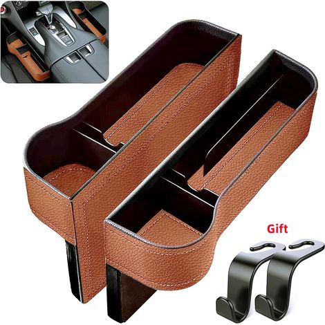 (Ensemble marron) Boîte de rangement multifonctionnelle en cuir pour combler l'espace entre les sièges auto - Accessoires automobiles (1/5)