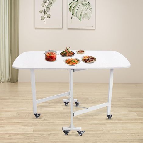Table pliante carrée - 120 x 80 x 75 cm - Table de camping pliable portable avec 6 roulettes - Table d'appoint mobile - Table de salle à manger pour camping, pique-nique, jardin - Blanc (1/5)