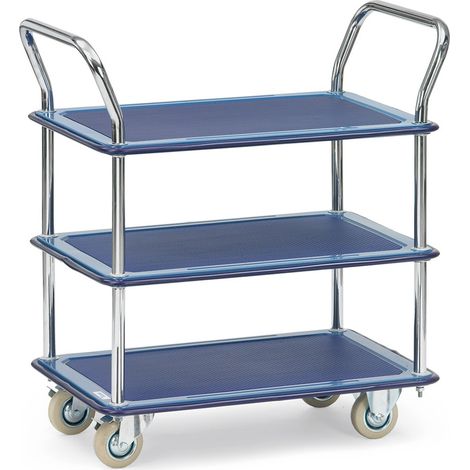 Tischwagen 3 Ladeflächen L740xB480mm alu/blau Tragfähigkeit 120kg FETRA (1/2)