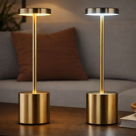 LED Tischlampe gold Wohnzimmerleuchte Nachttischlampe Schlafzimmerleuchte, verstellbare Lichtfarben, warmweiß - kaltweiß, DxH 8 x 34,3 cm, 2er Set