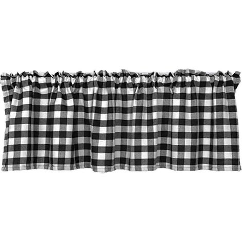 Fensterblende Vintage Karomuster Polyester Dekorative Stangentasche Blende für Küche KAESI-Good-Black White (1/5)