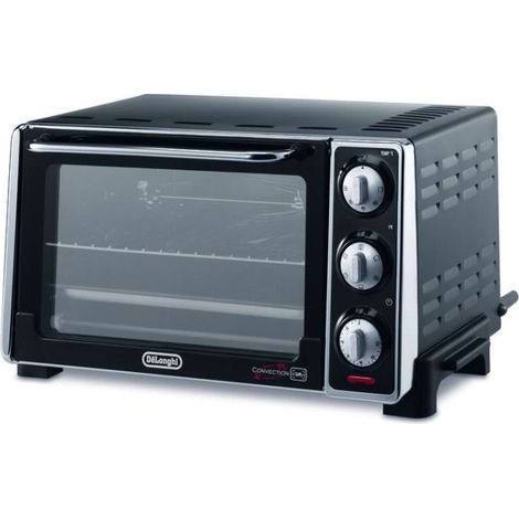 Delonghi – Mini-four chaleur tournante 20L – Puissance 1300W – Minuterie 120mn – Thermostat réglable – Accessoires inclus : grille, plat, tournebroche