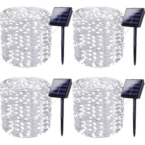 4pcs 30m 300 LED solaire string Light, super lumineux solaire Halloween lumière extérieure, Jardin Terrasse Noël 8 modes d'éclairage (Blanc (1/5)