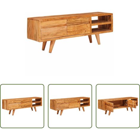 Rangement salon - Meuble TV Marron 110 x 30 x 40 cm Bois d'Acacia Massif (1/5)