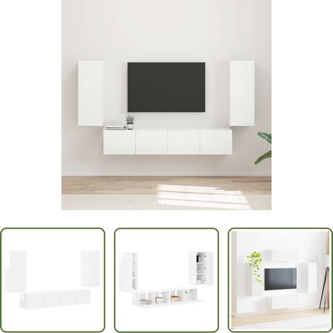 Wohnzimmerorganisation - TV-Wandregal-Set 4 pcs Hochglanz Weiß Holzwerkstoff (1/5)