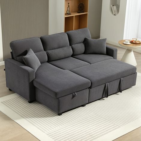 Sofá cama ajustable, sofá esquinero para invitados con función de cama, espacio de almacenamiento, cojines, para salón o habitación de invitados, gris oscuro.