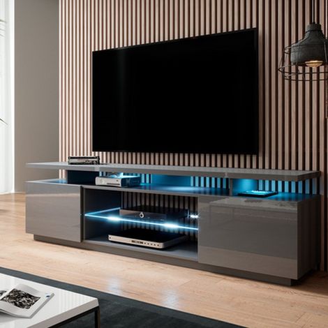 Meuble TV gris brillant 180 cm à LED Zohra - bleu (1/4)
