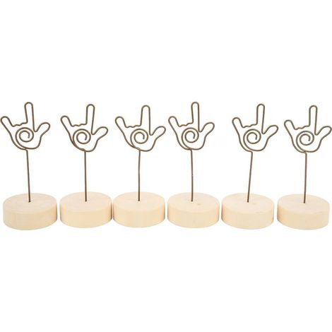 Lot de 6 Porte-numéros de table en hêtre, gestes de main, pince-photo pratique et modèle de signal (1/5)
