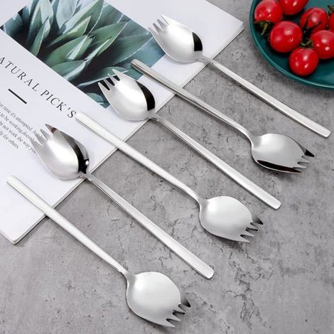 Cuillère-fourchette en Acier Inoxydable 2 en 1 Cuillère Fourchette 7,3 Pouces Long Manche Fourchettes à Salade Cuillères à Dessert (1/5)