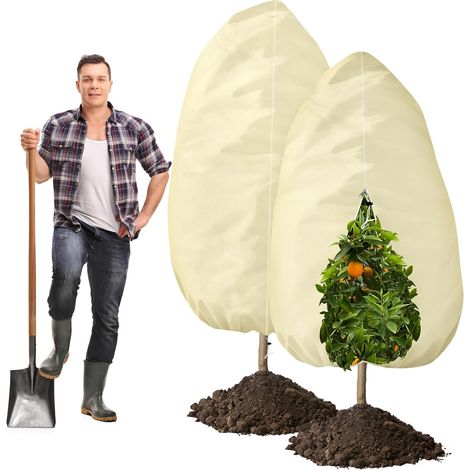 2 Stück Winterschutz Pflanzen AußEn, 120 X 180 cm 70g/m² Winterschutz für KüBelpflanzen mit ReißVerschluss und Kordelzug, Wiederverwendbar Pflanzenschutzhaube für Olivenbaum Palmen(Beige) (1/5)