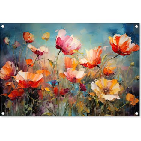Balcony Privacy Banner Flowers - Watercolor - Art - Botanical - Nature 90x60 cm (1/5)